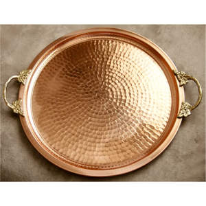 Assiette décorative artisanale en cuivre pur |   Plateau de service vintage de luxe gravé |   Assiette marocaine martelée de style antique pour la décoration - Product Image 5