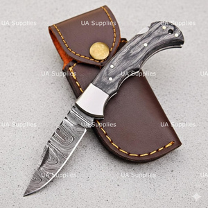 Black Pakka Wood Damascus Steel Folding Hunting Knife Back <b>Lock</b> Handmade Premium OEM ODM Supplier UA Supplies Industrial Clip - Product Image 2