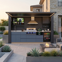 Cuisine extérieure de luxe en acier inoxydable avec abri à porte électrique, étanche, pour jardin, station de cuisine extérieure avec abri