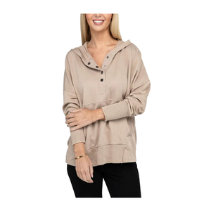 Sudaderas con capucha de forro polar personalizadas para mujer, con lavado ácido, transpirables, oversize, informales, con frente abierto y cuello en V, al por mayor - Product Image 1
