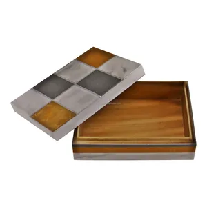 Boîte à bijoux en bois MDF à motif solide classique fait à la main avec incrustation d'os Boîte d'emballage d'anneau imprimé Étagère décorative pour la maison Boîte de décoration - Product Image 1