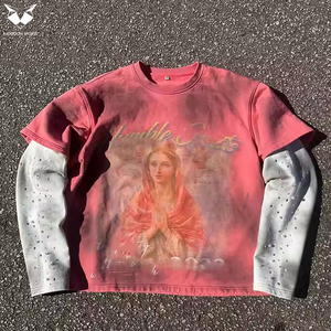 Proveedor de Ropa Exterior, Estilo Nuevo, Diseño Único, Camisetas con Pedrería para Hombre, Impresión Digital, Lavado Ácido, Camisetas con Gráficos Dobles - Product Image 4