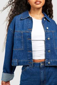 Veste en jean légère et écologique pour femme, style camionneur, à manches longues, col rabattu, couleur unie, boutonnée, en tricot court - Product Image 3