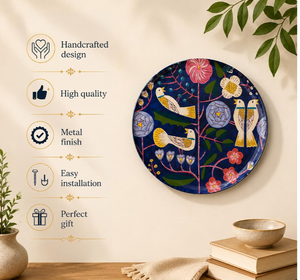 Round Floral Bird <b>Wall</b> <b>Plate</b> <b>Decorative</b> Serving Tray Polished Metal Hanging Platter Home Wedding Decor - Product Image 5