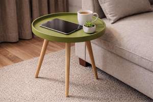 <b>Small</b> <b>Round</b> Coffee <b>Table</b>, Modern Side <b>Table</b> with 3 Stable Legs, Multifunctional Sofa Side <b>Table</b> for Balcony Office (Green) - Product Image 3