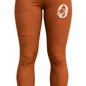 Leggings d'équitation taille haute pour femme, couleur orange rouille, extensibles, avec poche avant, texture équestre - Product Image 3