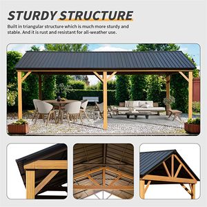 Gazebo e Pergola 12x20ft con Tetto Rigido in Acciaio Zincato, Struttura in Alluminio Effetto Legno, Tettoia Permanente da Esterno - Product Image 5