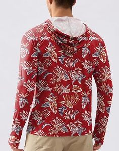 Chemise de pêche à manches longues à capuche pour homme, imprimé tropical rouge, UPF 50, anti-UV, vêtements d'extérieur - Product Image 2