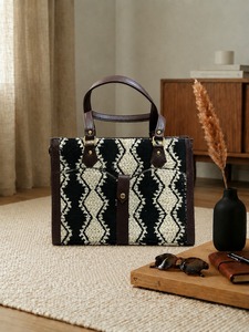 Woven <b>Shoulder</b> Bag Women's Tote Handbag Large Capacity Zipper Closure Single <b>Strap</b> Fashion Carryall - Product Image 2