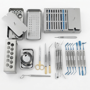 Ensemble d'instruments chirurgicaux dentaires avec poignées bleues à grip moleté, certifiés CE Classe I, outils manuels - Product Image 6