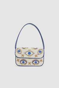 Sac à main rectangulaire brodé à la main avec motif œil bleu, artisanat textile - Product Image 2