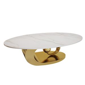 Table basse sculpturale en acier inoxydable avec plateau élégant en marbre - Product Image 3