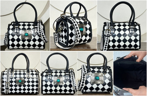 Personalised 2026 Handcrafted Genuine Cowhide <b>Leather</b> speedy Bag with Turquoise Concho Designer Checkered Pattern for Unisex - Product Image 3
