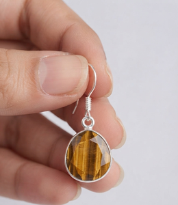 Tiger Eye Gemstone <b>Earrings</b> 925 <b>Solid</b> Sterling <b>Silver</b> Drop Shape <b>Earrings</b> for Women Girls Dangle <b>Earrings</b> <b>Silver</b> Jewellry - Product Image 1