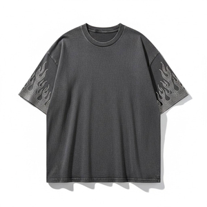 T-shirt en coton noir surdimensionné pour homme, manches courtes, col rond, jersey décontracté, couleur unie, lavage à l'acide, séchage rapide, écologique - Product Image 1