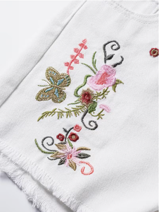 Shorts de Mezclilla de Cintura Alta para Mujer TRIBON SPORTS, Bordado de Estrellas, Ropa Casual de Verano, Algodón Blanco, Corte Recto, Ajuste Ceñido, Secado Rápido - Product Image 3