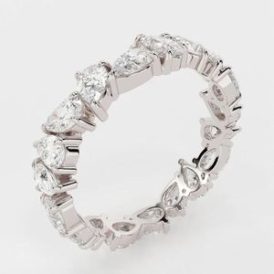 Anillo de Eternidad Completo con Moissanita Corte Pera, Plata de Ley 925, Chapado en Oro de 18K, Apilable, Certificado, Anillo de Lujo para Aniversario de Bodas 4 - Product Image 3