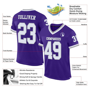 Camiseta de Fútbol Americano Personalizada para Hombre, Cuello en V, Manga Corta, Color Morado, Impresión Sublimada, Malla Transpirable, Corte Regular, Nombre y Número del Equipo - Product Image 3
