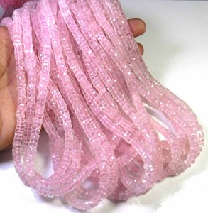 Natural <b>Rose</b> Quartz Pink Faceted Heishi Shape 6.5mm Center Drilled Beads 16" Inch <b>Top</b> Grade Gemstone for Jewelry Making - Product Image 5