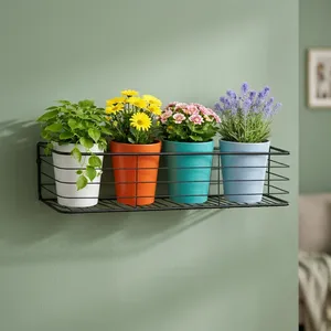 Support mural en fer noir pour plantes, porte-pot de fleurs décoratif pour balcon intérieur/extérieur, étagères murales de jardin - Product Image 3