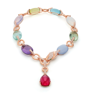 Collier pendentif de luxe en or rose avec chaîne à maillons en pierre naturelle pour femme, à porter au quotidien, forme goutte d'eau - Product Image 1