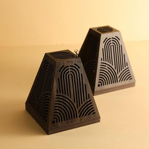 Pyramid Shape Arabic Wooden <b>Bakhoor</b> Burner With Geometric Cutout Design And Storage Drawer, Perfect For <b>Oud</b> And Incense Use - Product Image 3