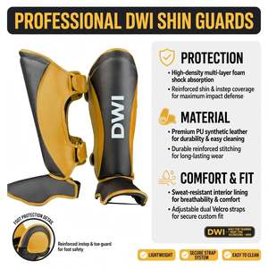 DWI PU Leather <b>MMA</b> Boxing <b>Shin</b> <b>Guard</b> Adjustable Hook Loop Instep Protective Gear Black Tan Full Customization Available - Product Image 5