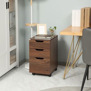 Mobiletto Portadocumenti a 3 Cassetti Marrone Effetto Legno, Mobiletto Porta Stampante con Ruote, Armadietto Verticale per Archiviazione in Metallo - Product Image 2