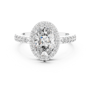 Bague de fiançailles de luxe en moissanite taille ovale avec halo pour femme, en or rose 14 carats, avec bande pavée, bijou de mariage et de fête, cadeau pour elle - Product Image 4