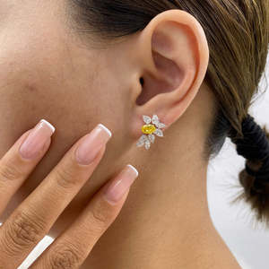 Pendientes de tuerca de oro de 14K con diamantes cultivados en laboratorio, amarillos, ovalados, con certificación IGI, en forma de racimo, marquesa y pera, para mujer - Product Image 2