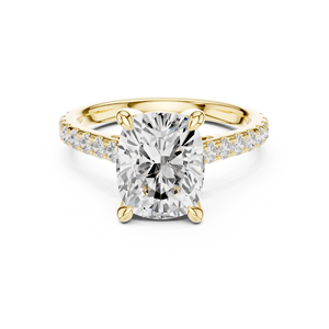 Anillo de Compromiso de Diseño Único en Oro Amarillo de 14K con Diamante de Corte Cojín de 4 CT, Certificado IGI, Diamante Cultivado en Laboratorio, Regalos de Aniversario y Boda - Product Image 1