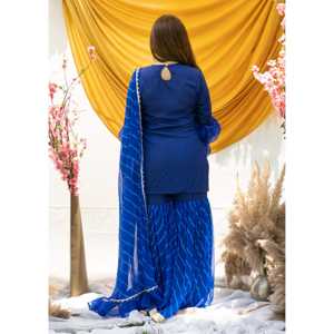 Traje de chifón Fusion con mangas abullonadas y efecto tie-dye para mujer, talla XS, color azul campana - Product Image 2