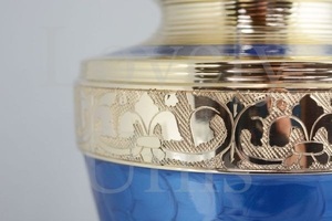 Blue Floral Brass Cremation Urn <b>Memorial</b> Ash Container Elegant <b>Keepsake</b> Funeral Durable Premium Quality Remembrance - Product Image 2