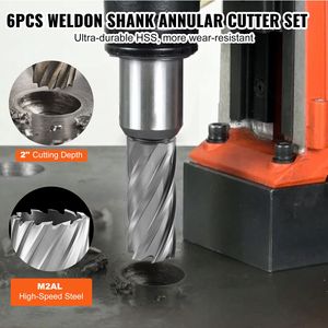 Set di 6 Frese Anulari con Gambo Universale in Acciaio M2AL ad Alta Velocità, Diametro di Taglio 1-2 Pollici, Profondità 2 Pollici per Trapani a Base Magnetica - Product Image 2
