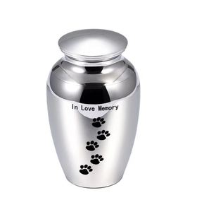 Silver Pet <b>Memorial</b> Urn Metal Cremation <b>Keepsake</b> Casket Paw Print Ashes Container Tabletop Remembrance - Product Image 1