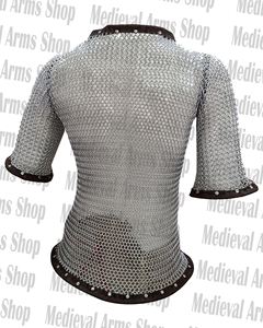 Camisa de malla metálica hecha a mano con ribete de cuero, anillos de aluminio de 10 mm, media manga, armadura de caballero, disfraz medieval para recreación histórica - Product Image 3