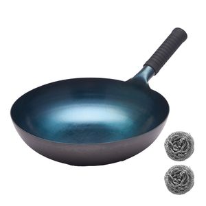 WANGYUANJI Wok in Acciaio al Carbonio Blu con Rivestimento sul Fondo, Tecnologia Antiaderente, Manico in Silicone, per Uso Domestico - Product Image 1