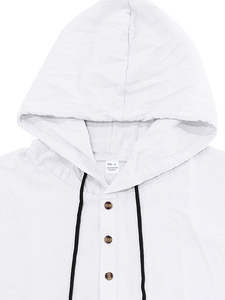 Men's Cotton Hooded Short Sleeve Shirt Set Solid Casual Summer Breathable Woven Quick Dry 120g 2pcs Made Bangladesh Customized - Product Image 4
