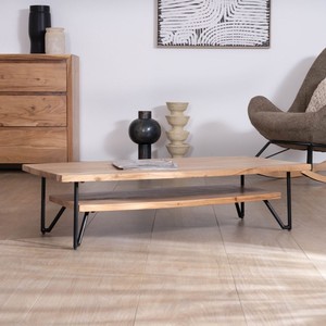 Mesa de centro Vandana Golden Order Black de dos niveles en forma de bote, en madera maciza de acacia - Product Image 2