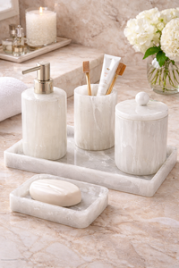 Ensemble d'accessoires de salle de bain modernes en sélénite naturelle écologique de luxe, cinq pièces, vente en gros, décoration de vanité d'hôtel - Product Image 2