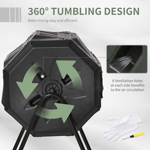 Compostiera Rotante da Esterno Nera da 165 Litri con Aeratore a Doppia Camera a 360 Gradi - Product Image 5