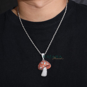 Pendentif Champignon en Argent 925 Plaqué Or Rose avec Diamant de Laboratoire, Breloque Hip-Hop Unisexe pour Usage Quotidien - Product Image 4