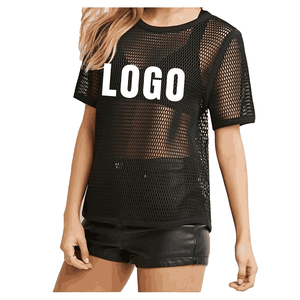 Women's Summer <b>Crop</b> <b>Top</b> Custom Design Slim Fit <b>Mesh</b> T-Shirt Streetwear Fashion with Tight Short Wholesale - Product Image 2