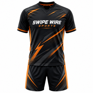เสื้อฟุตบอลแบบสั่งทำพิเศษของ Swipe Wire Sports รุ่น Unisex คอวี แขนสั้น ผ้าโพลีเอสเตอร์ระบายเหงื่อได้ดี ทรงปกติ ชุดยูนิฟอร์ม - Product Image 3