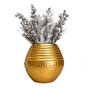 Florero Decorativo de Metal Dorado con Acabado Martillado, Maceta de Mesa para Sala de Estar, Dormitorio, Oficina, Recibidor, Mesa de Centro, Decoración del Hogar - Product Image 1