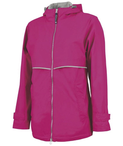Veste de randonnée imperméable rose pour femme à capuche, manches longues, fermeture éclair, coupe classique, longueur standard, avec décoration à lignes brillantes - Product Image 2