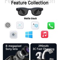 Lunettes Intelligentes 8MP à 3 Objectifs avec Traduction IA, Réponse aux Appels, Lecture Musicale Stéréo Hi-Fi et Fonctions Sportives