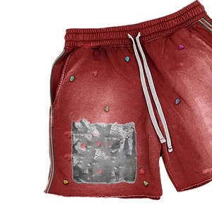 Ensemble Homme Personnalisé pour Fabricants de Vêtements : Survêtement Baggy Vintage Délavé à l'Acide, Hoodies Courts à Strass et Shorts à Cordon de Serrage - Product Image 6