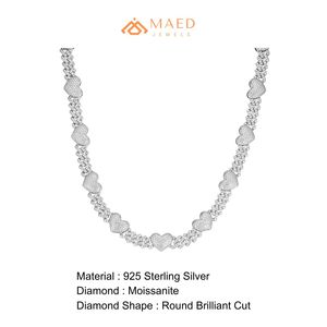 Collier chaîne cubaine en argent 925 avec maillons en forme de cœur et moissanite, bijou de luxe serti de pierres, pour femme et homme, idéal comme cadeau - Product Image 6