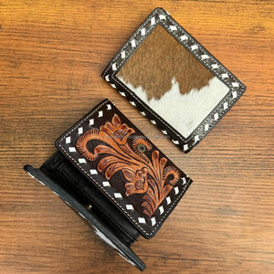 Cartera de triple pliegue corta personalizada con herramientas manuales para hombre, tarjetero de cuero de vaca genuino, carteras con bloqueo RFID, carteras para hombre - Product Image 3